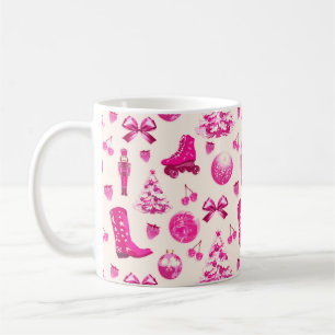 Caneca De Café Padrão de Natal Rosa-Rosa Bonito