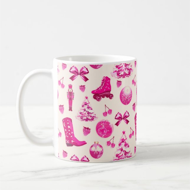 Caneca De Café Padrão de Natal Rosa-Rosa Bonito (Esquerda)
