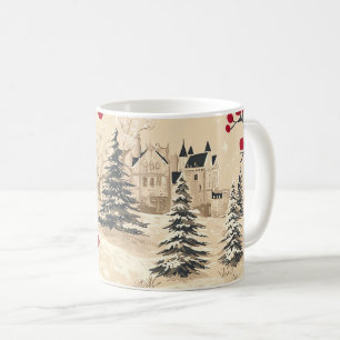 Caneca De Café Padrão de Natal Rustic Bird and Poinsettia (12)