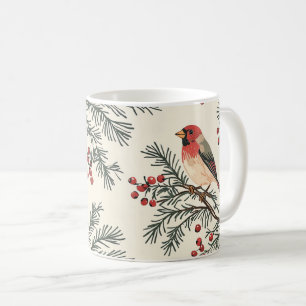 Caneca De Café Padrão de Natal Rustic Bird and Poinsettia (17)