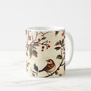 Caneca De Café Padrão de Natal Rustic Bird and Poinsettia (22)