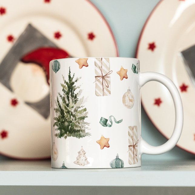 Caneca De Café Padrão de Natal Trendy | Watercolor (Criador carregado)
