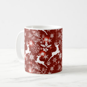 Caneca De Café Padrão de Natal vermelho e branco com renas