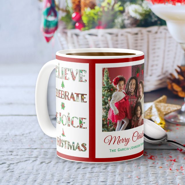 Caneca De Café Padrão de Natal Vermelho Verde Fofo (Criador carregado)