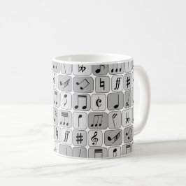 Caneca De Café Padrão de Notas Geométricas de Música na moda mono