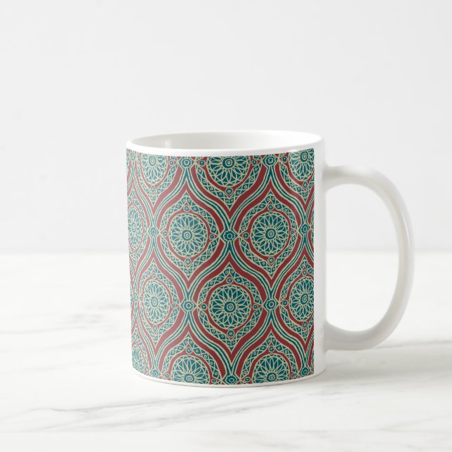 Caneca De Café Padrão de Ogee Étnica Chic em Maroon, Teal e Beige (Direita)