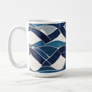 Caneca De Café Padrão de onda branca azul 01