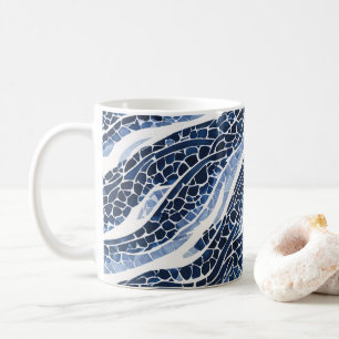 Caneca De Café Padrão de Onda Branco Azul 15