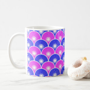 Caneca De Café Padrão de onda do semicírculo chinês azul-magenta