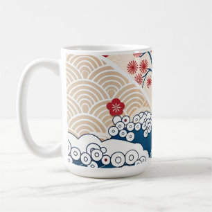 Caneca De Café Padrão de Onda Japonesa Moderna e Flor de Cerejeir