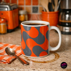 Caneca De Café Padrão de Onda Mod Laranja Retro