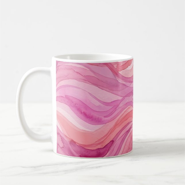 Caneca De Café Padrão de Ondas de Aquarela Rosa (Esquerda)