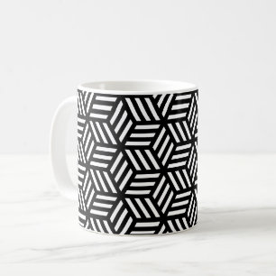 Caneca De Café Padrão de Op-Art Geométrico do Cubo da Linha Branc