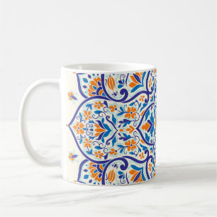 Caneca De Café Padrão de Ornamento Azul Laranja de Luxo