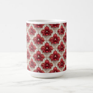 Caneca De Café Padrão de Orquídea Vermelha Elegante Com Contas de