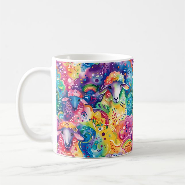 Caneca De Café Padrão de ovelhas colorido e bonito (Esquerda)