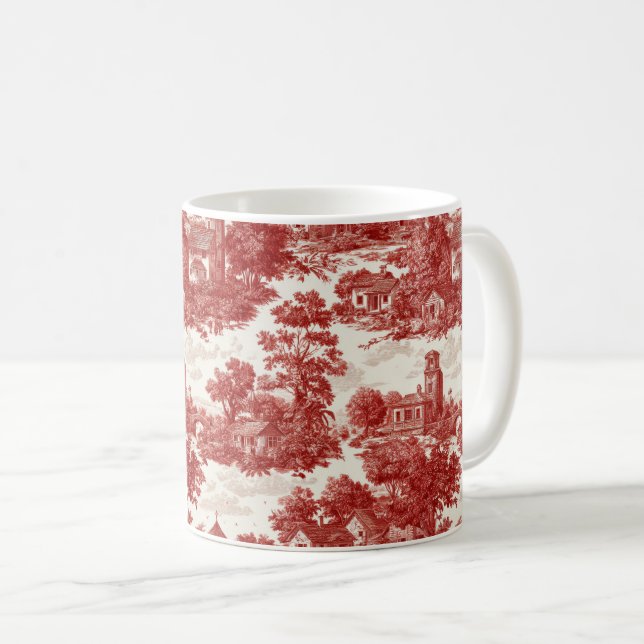 Caneca De Café Padrão de Paisagem da Natureza em Toile Vermelho V (Frente Esquerda)