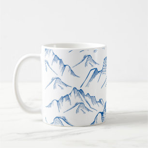 Caneca De Café Padrão De Paisagem De Montanha Desenhada À Mão.