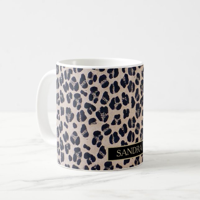 Caneca De Café Padrão de pantera de chic com nome (Frente Esquerda)