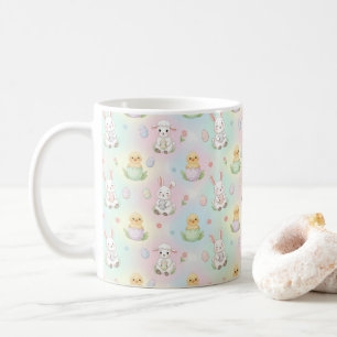 Caneca De Café Padrão de Páscoa de Coelho Fofo, Frango e Cordeiro
