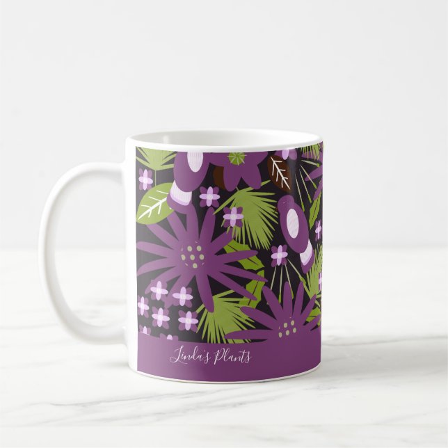Caneca De Café Padrão de Pássaro da Selva Planta Tropical Verde R (Esquerda)