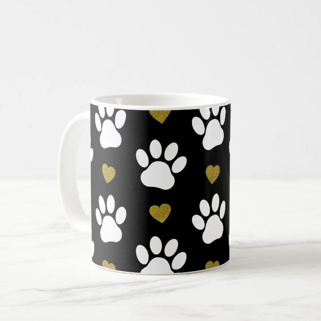 Caneca De Café Padrão De Patas, Patas-Cachorros, Patas Brancas, C (Frente Esquerda)
