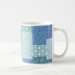 Caneca De Café Padrão de Patchwork Floral Boho Faux do Periwinkle