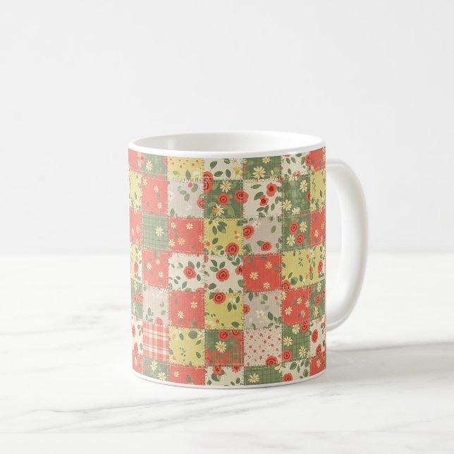 Caneca De Café Padrão de Patchwork Floral de Casa de Campo (Frente Esquerda)