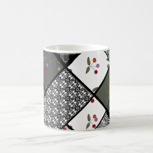 Caneca De Café padrão de patchwork rústico Grey Olive