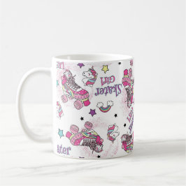 Caneca De Café Padrão de Patins de Unicórnio Menina Patinadora Fo