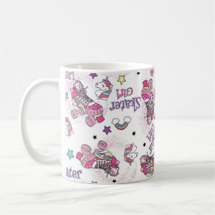 Caneca De Café Padrão de Patins de Unicórnio Menina Patinadora Fo