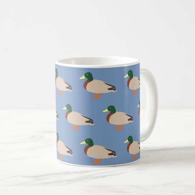 Caneca De Café Padrão de Pato Fofo em Azul (Frente Esquerda)