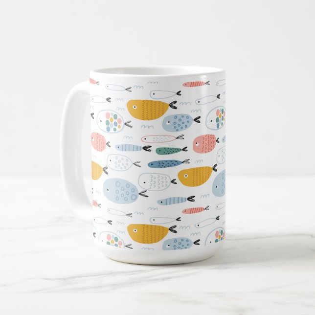 Caneca De Café Padrão de Peixe da Escola de Doodle (Frente Esquerda)