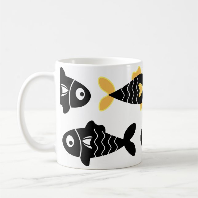 Caneca De Café Padrão de Peixe Preto Sem Costura Quirky com Amare (Esquerda)