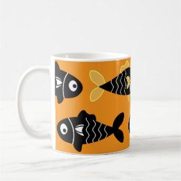 Caneca De Café Padrão de Peixe Preto Sem Costura Quirky com Amare