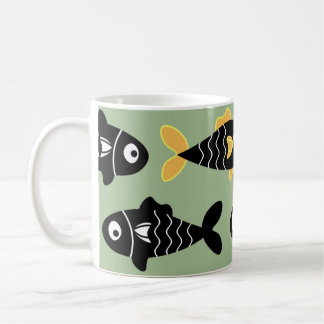 Caneca De Café Padrão de Peixe Preto Sem Costura Quirky com Amare
