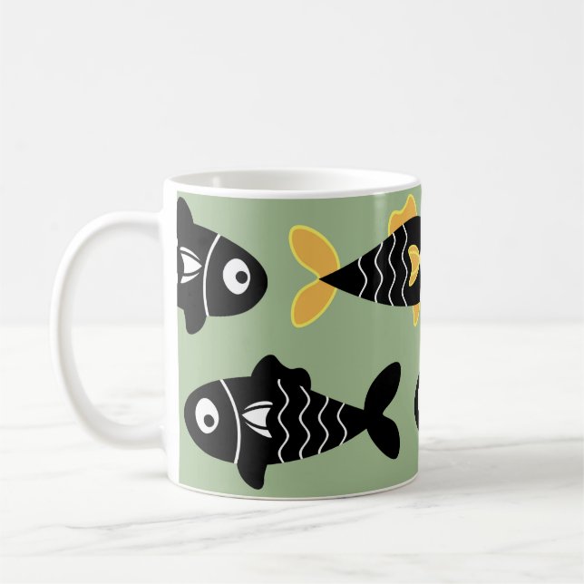 Caneca De Café Padrão de Peixe Preto Sem Costura Quirky com Amare (Esquerda)