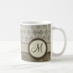 Caneca De Café Padrão de pena de Cinza de tempestade com monogram