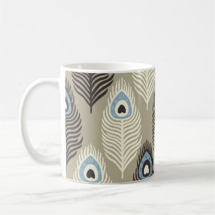 Caneca De Café Padrão de pena de peacock, estilo de vintage.