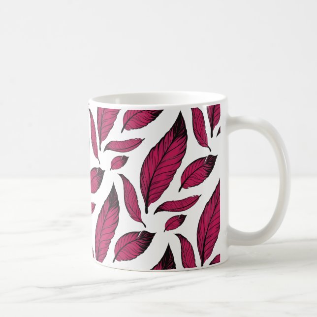 Caneca De Café Padrão de Pena Rosa Vibrante (Direita)