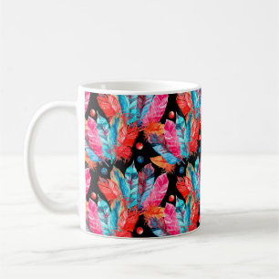 Caneca De Café Padrão de penas de cor aquosa