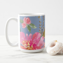 Caneca De Café Padrão de Penônio Rosa de Aquarela
