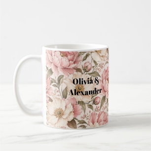 Caneca De Café Padrão de Peônias Floridas Vintage