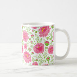 Caneca De Café Padrão de Peonies PInk