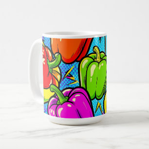 Caneca De Café Padrão de Pimentões Pop Art