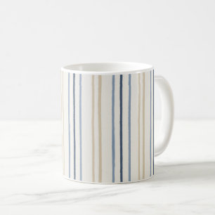 Caneca De Café Padrão de Pinstripe Azul Costeiro e Areia Pintado
