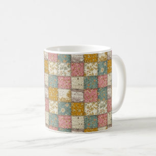 Caneca De Café Padrão de Piquenique com Remendo Floral Pastel (13