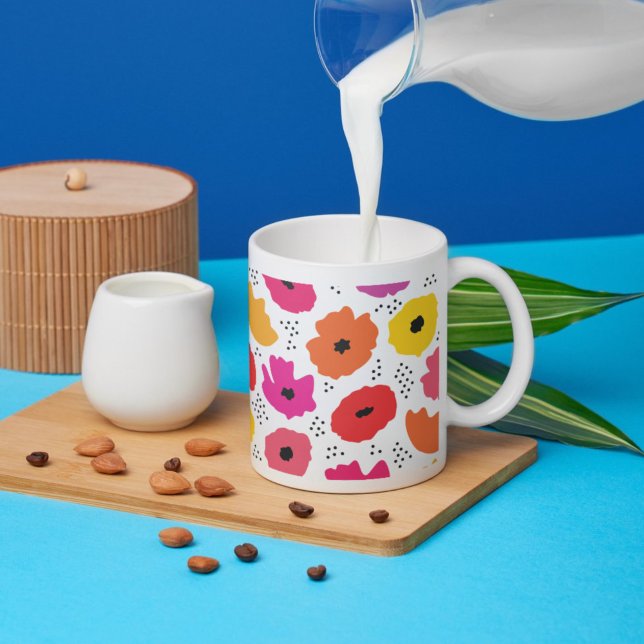 Caneca De Café Padrão de Pontos Florais Laranja Vermelho Cor-de-R (Criador carregado)