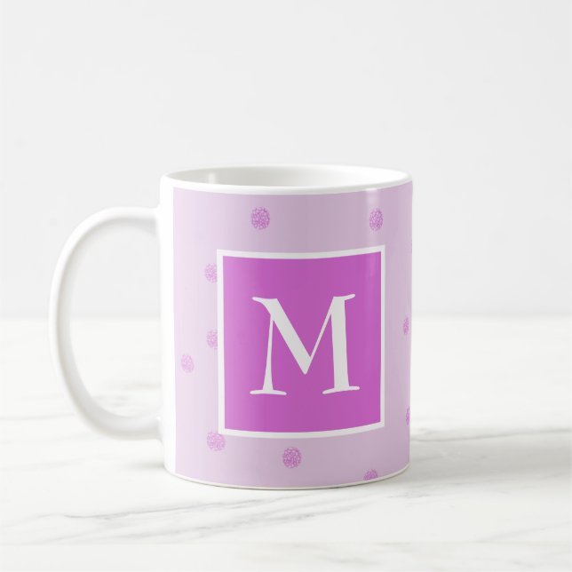 Caneca De Café Padrão de Pontos Rosa Monograma Feminino (Esquerda)