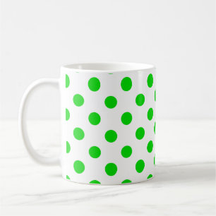 Caneca De Café Padrão de Pontos Verde Polca em Fundo Branco 